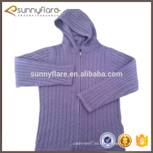 diseño del suéter de la rebeca del cable con capucha de punto de cachemira para niña